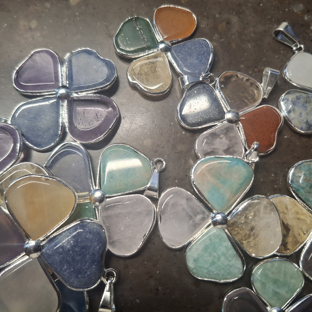 4 Leaf Clover Silver  Multi- Stone Pendant